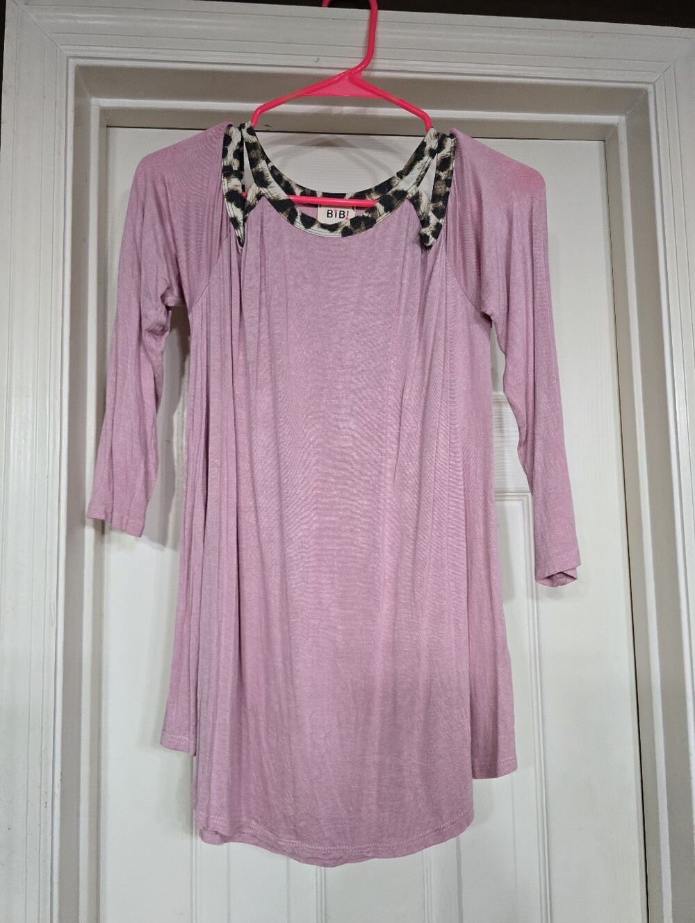 BiBi Pink Tunic with Leopard-Print Trim